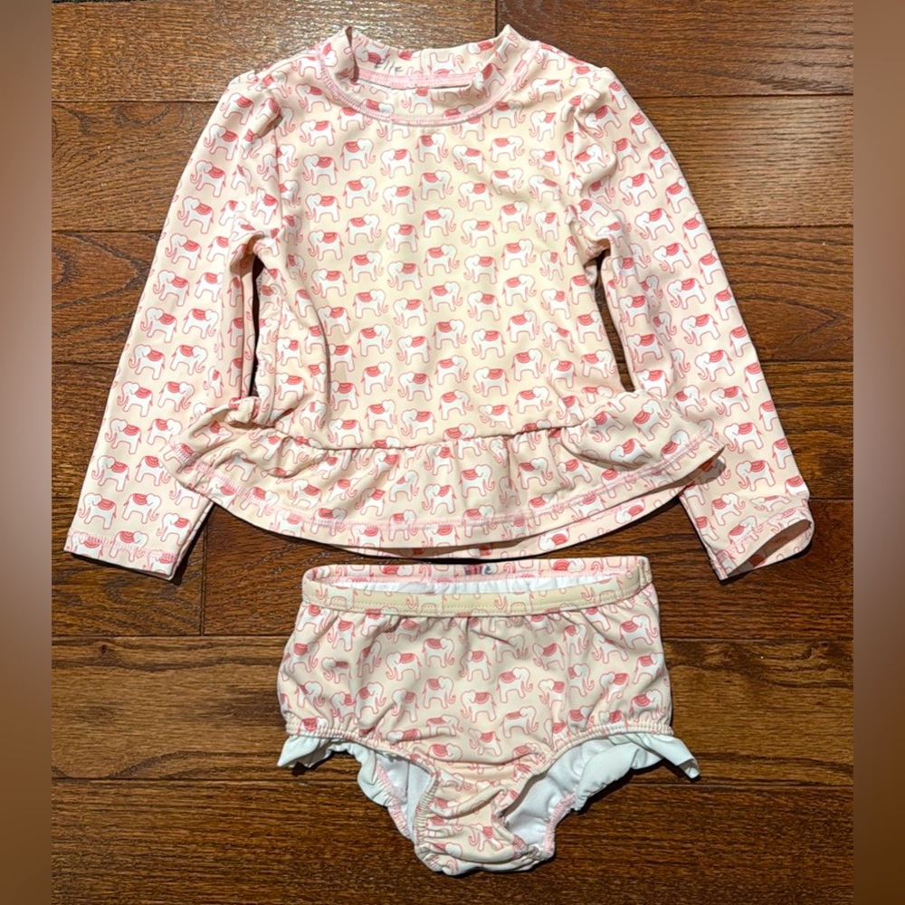 Adorable toddler, two piece rash guard swimsuit